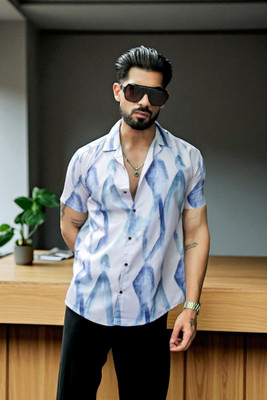 AARVI TRENDYY Men Printed Casual Blue, White Shirt