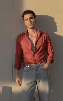 greet fashion Men Solid Casual Orange Shirt