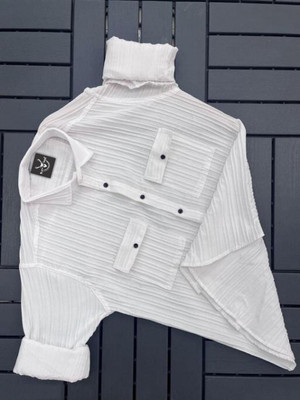 Black Deer Men Self Design Casual White Shirt