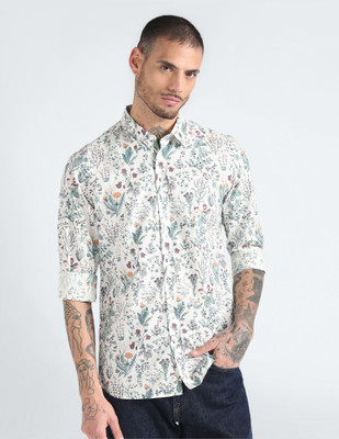 FLYING MACHINE Men Printed Casual White Shirt