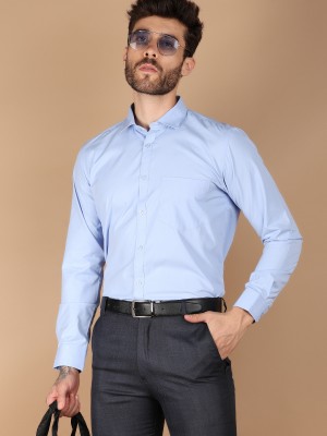 V-MART Men Solid Formal Blue Shirt