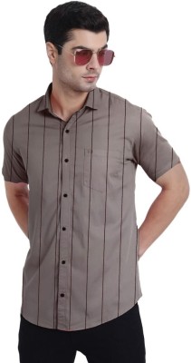 Garry Richards Men Striped Casual Grey Shirt