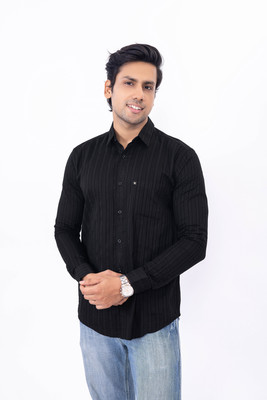 Klafter Men Striped Formal Black Shirt