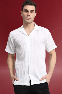 A DEEMOON TREND Men Self Design Casual White Shirt