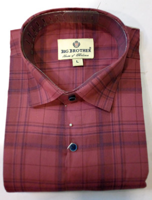 bbrother Men Checkered Casual Brown Shirt