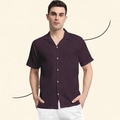A COMBRAIDED Men Self Design Casual Purple Shirt