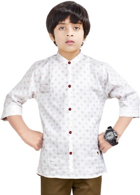 MOHINI CREATION Boys Printed Casual White, Brown Shirt