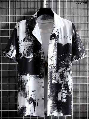 Floura Men Graphic Print Casual Black, White Shirt