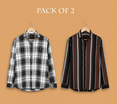 PROBIZ Men Checkered Casual Multicolor Shirt(Pack of 2)