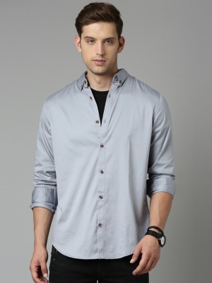 OOKO KAKA Men Solid Casual Dark Blue Shirt