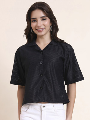 Sofisty Women Self Design Casual Black Shirt
