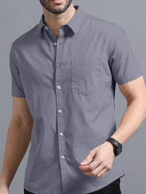 DIMMY Men Solid Casual Grey Shirt
