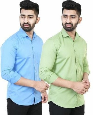 SilverBuck Men Solid Casual Light Blue, Light Green Shirt(Pack of 2)