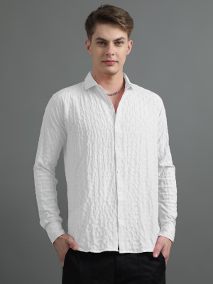 rocefas Men Self Design Casual White Shirt