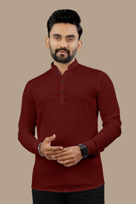 LEVIDE Men Solid Trail Cut Kurta(Maroon)