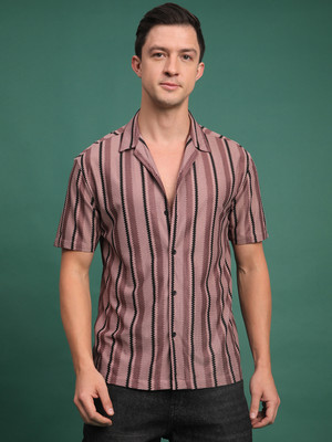 Voroxy Men Striped Casual Pink Shirt