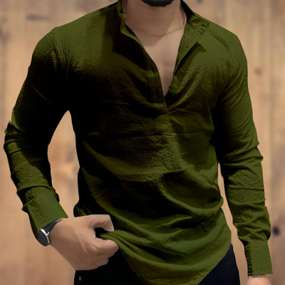 COMBRAIDED Men Solid Casual Yellow Shirt