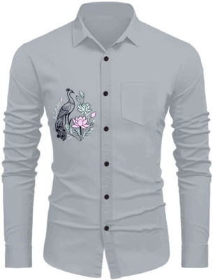 Sanskruti Men Embroidered Casual Silver Shirt