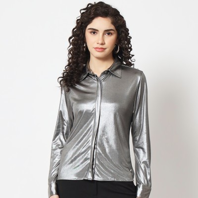 BEATNIK Women Solid Casual Silver Shirt