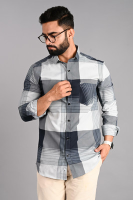 BLEZZA Men Checkered Casual Grey Shirt