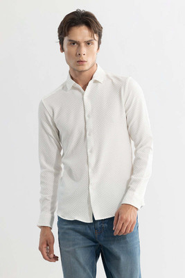 Snitch Men Self Design Casual White Shirt