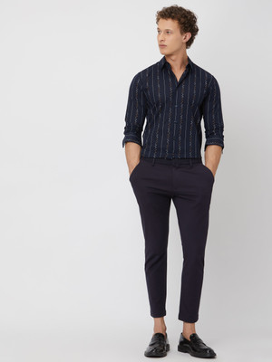 MUFTI Men Striped Casual Blue Shirt