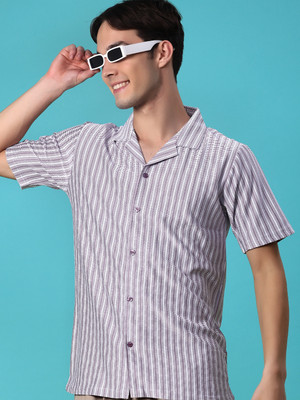 V-MART Men Striped Casual Black Shirt