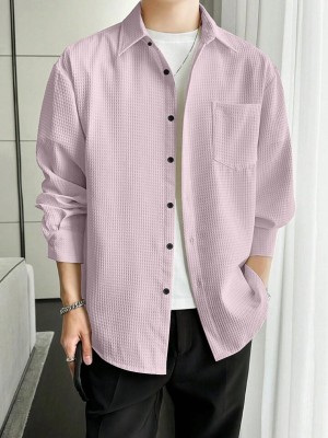 M.R Fashion Men Solid Casual Pink Shirt
