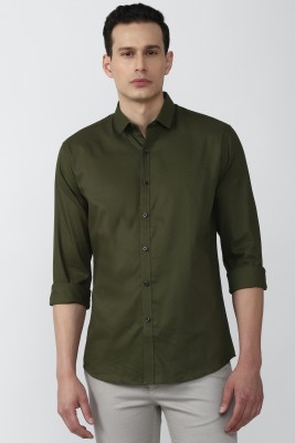 VAN HEUSEN Men Self Design Casual Dark Green Shirt