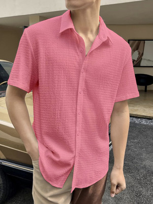 Solbiza Men Self Design Casual Pink Shirt