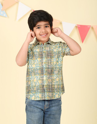 Fabindia Boys Printed Casual Blue Shirt