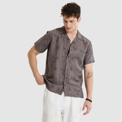 Snitch Men Self Design Casual Grey Shirt