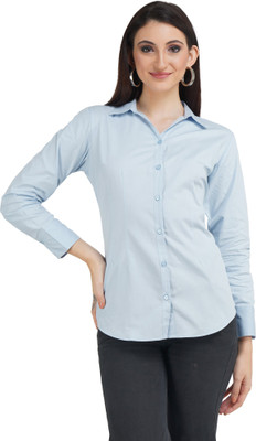 YELLOW PINE Women Solid Casual Light Blue Shirt