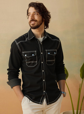 NEW-18 Men Solid Casual Black Shirt
