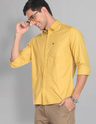 AD by Arvind Men Solid Casual Yellow Shirt