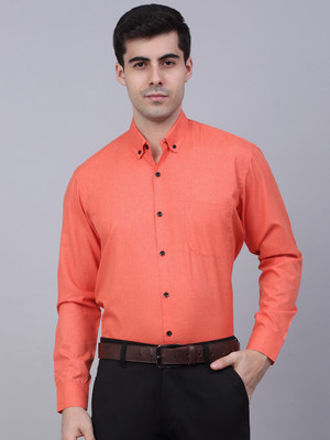 JAINISH Men Self Design Formal Orange Shirt