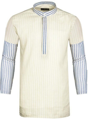 HOC Men Striped Formal White Shirt