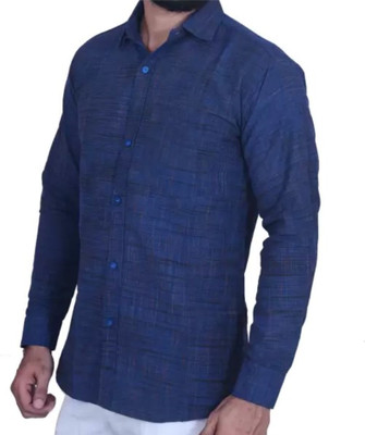 isdfabric Men Self Design Casual Dark Blue Shirt