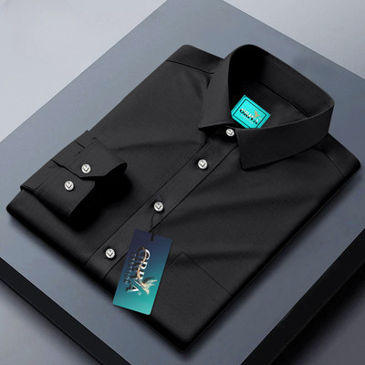 Grivacreation Men Solid Casual Black Shirt