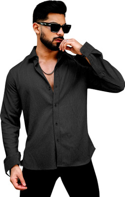 IKON FASHION Men Solid Casual Black Shirt