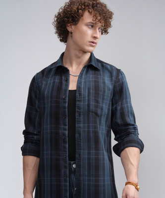 HIGHLANDER Men Checkered Casual Blue Shirt