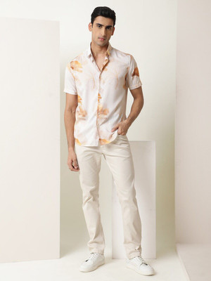 RARE RABBIT Men Printed Casual Beige Shirt