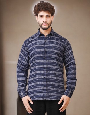 CIOFF CREATION Men Striped Casual Blue Shirt