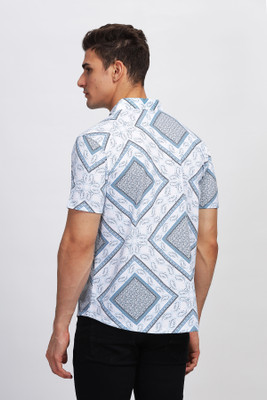 Bullmer Men Printed Casual Light Blue, Grey, White Shirt