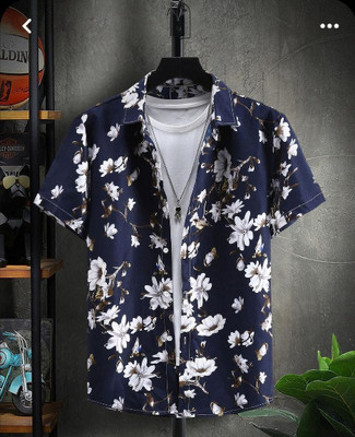 TatvamZone Men Printed Casual Blue, White Shirt