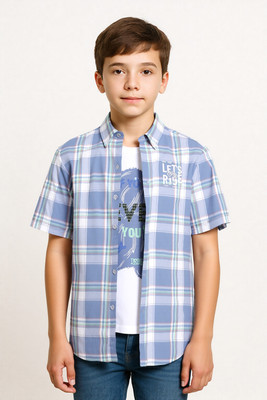 CAVIO Boys Checkered Casual Blue Shirt