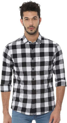 HouseOfCommon Men Checkered Casual White Shirt