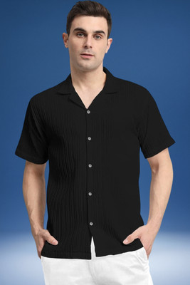 A Dearise Men Self Design Casual Black Shirt
