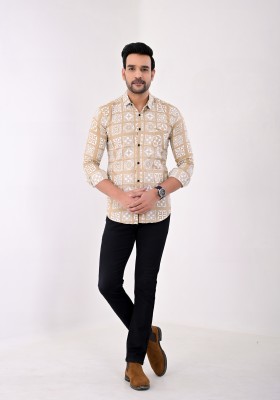 Romical Men Printed Casual Brown Shirt