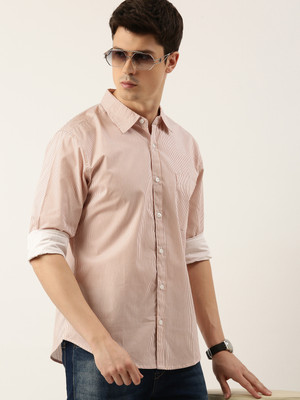 METRONAUT Men Striped Casual Brown, White Shirt